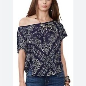 Denim & Supply Ralph Lauren Blue Bandana Print Top Blouse High-Low Tumblr Large